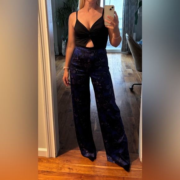 Elie Tahari Silk Wide Leg Navy Floral Pants 0 - Picture 12 of 14